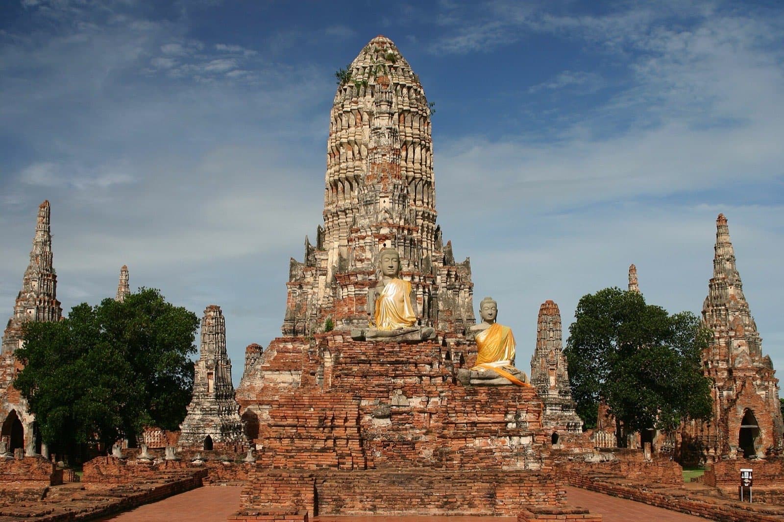 Brick prangs of Ayutthaya Historical Park at sunset