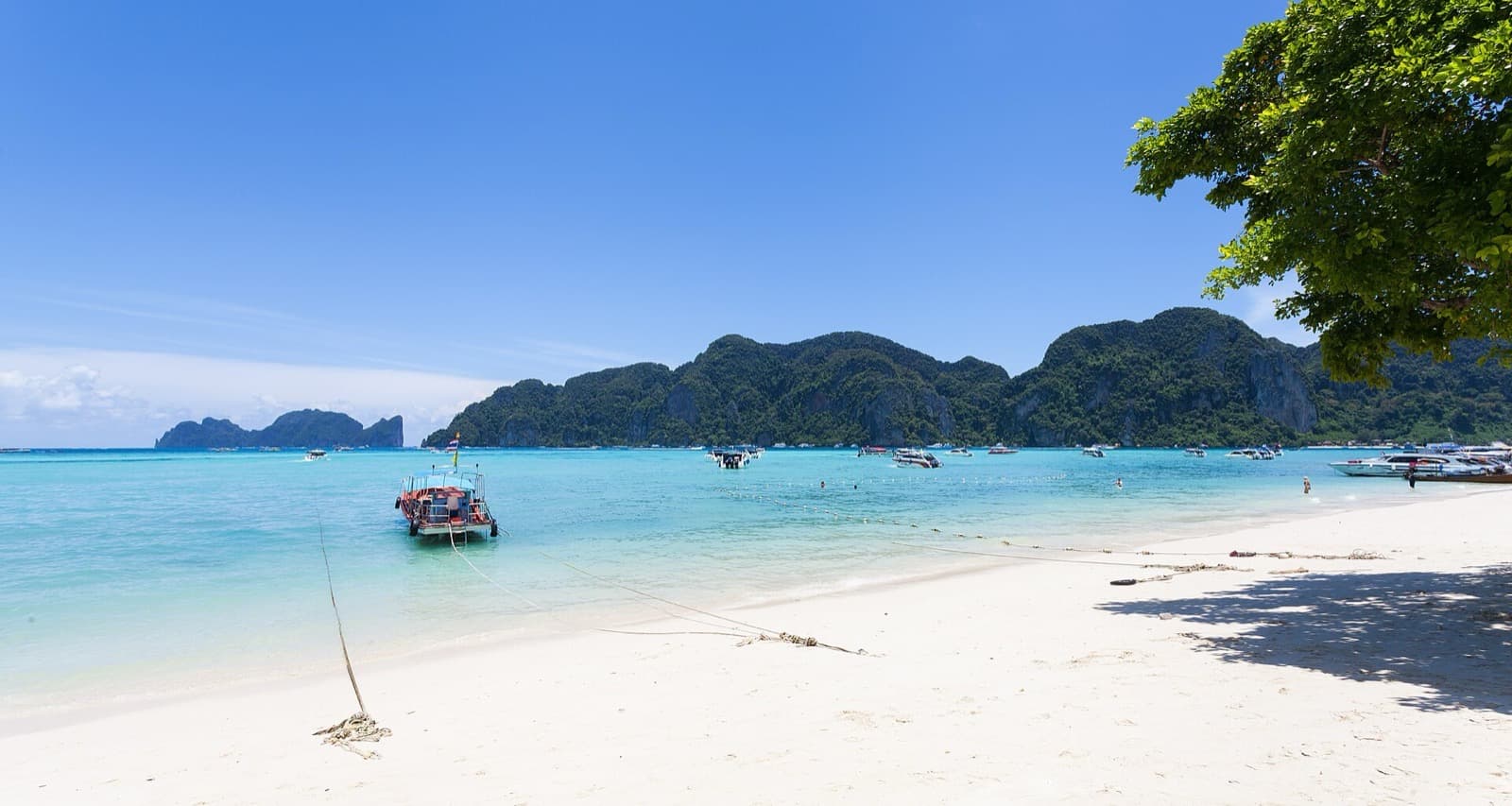 Boats moored off the twin bays of Koh Phi Phi Don
