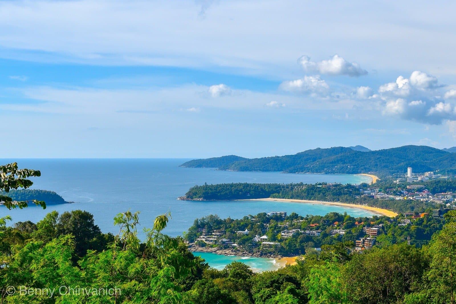 Aerial view of Phuket's coastline and beaches